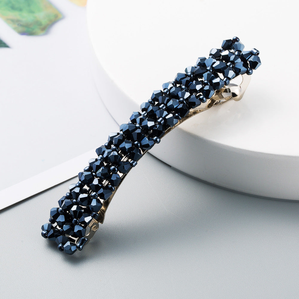 Korean version of Dongdaemun retro crystal beaded hair clip is simple and versatile, a word clip, a women's side clip, a spring clip, and a Korean hair ornament