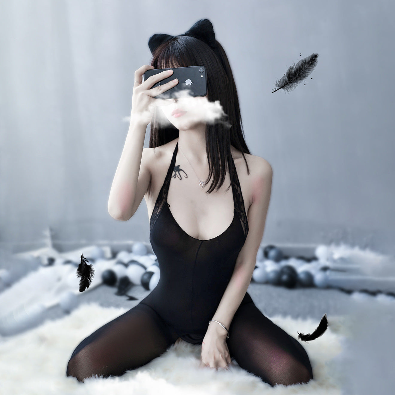 Yue Die's explosive one-piece halterneck erotic underwear lace uniform seduction sexy jumpsuits 8607