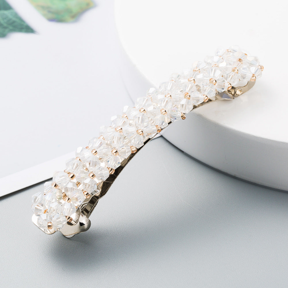 Korean version of Dongdaemun retro crystal beaded hair clip is simple and versatile, a word clip, a women's side clip, a spring clip, and a Korean hair ornament