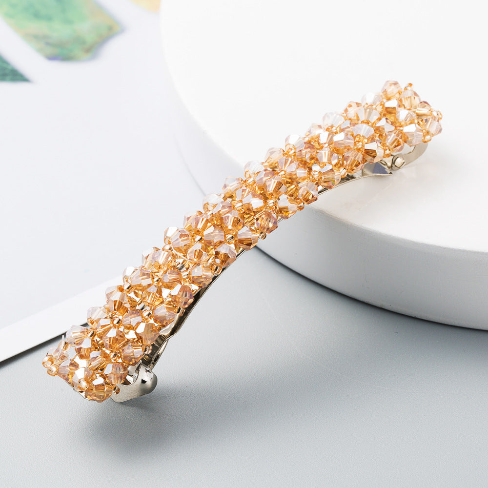 Korean version of Dongdaemun retro crystal beaded hair clip is simple and versatile, a word clip, a women's side clip, a spring clip, and a Korean hair ornament