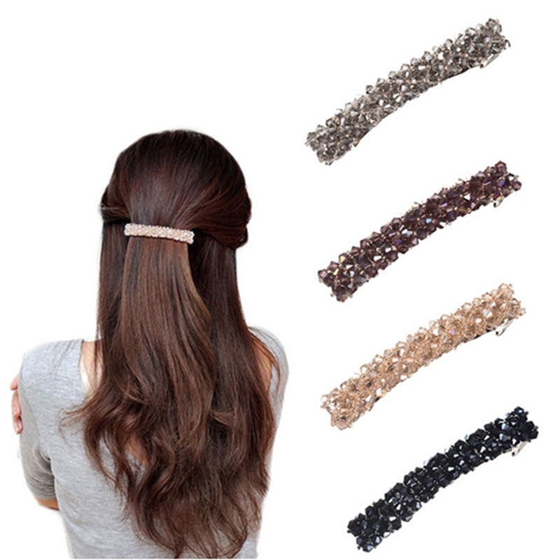 Korean version of Dongdaemun retro crystal beaded hair clip is simple and versatile, a word clip, a women's side clip, a spring clip, and a Korean hair ornament