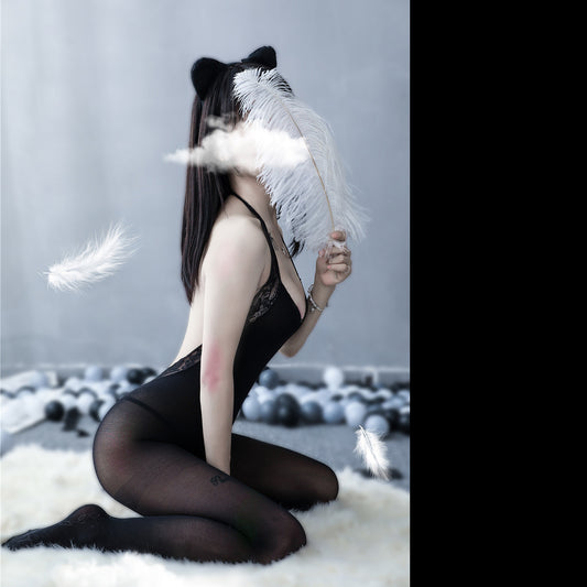 Yue Die's explosive one-piece halterneck erotic underwear lace uniform seduction sexy jumpsuits 8607