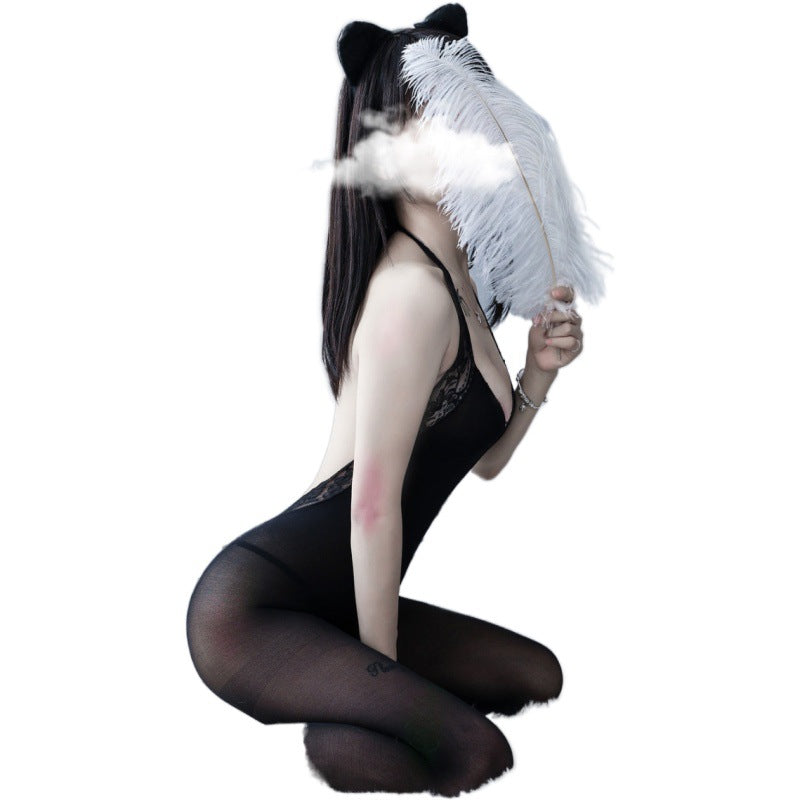 Yue Die's explosive one-piece halterneck erotic underwear lace uniform seduction sexy jumpsuits 8607