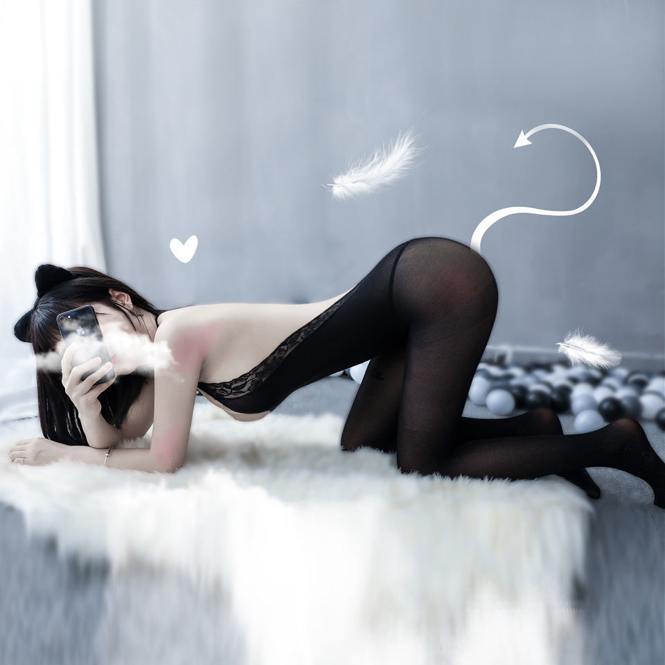 Yue Die's explosive one-piece halterneck erotic underwear lace uniform seduction sexy jumpsuits 8607