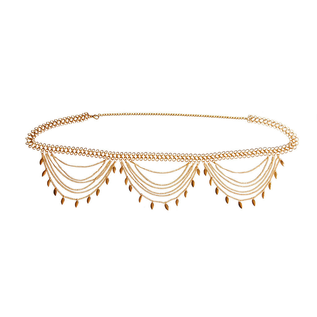European and American cross-border new jewelry, accessories, versatile, ethnic style, metal decoration waist chain, multi-layer chain, waist body chain