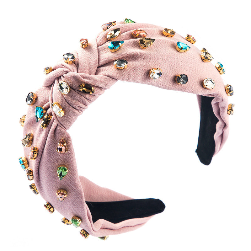 Heming headbands, European and American new high-quality fabrics, full of drill headbands, women's knots, multi-color fashion wide-brimmed headbands, hair accessories