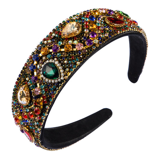 European and American fashion, simple and wide-brimmed rhinestone headbands, super flashy personality, women's street, versatile Internet celebrity ins hair accessories