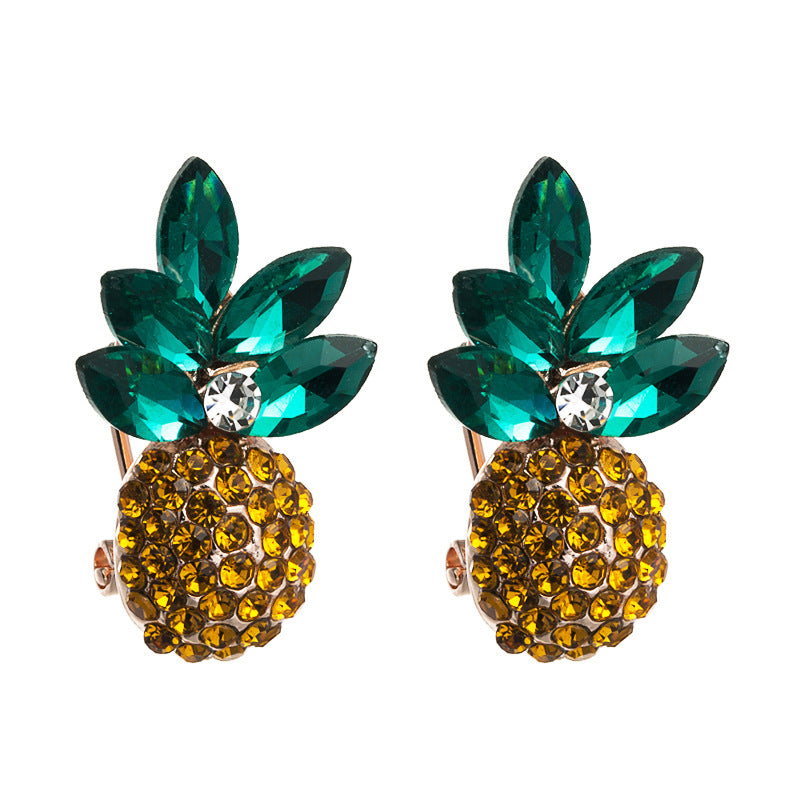 Korean version of hipster summer fresh and versatile stud earrings women's earrings alloy set with colored rhinestone pineapple earrings