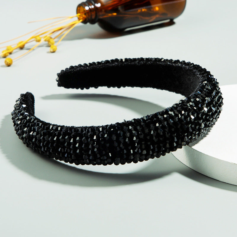 ins style cross-border supply: the new European and American sponge headbands in the current season, women's handmade string crystal wide-brimmed Internet celebrity headbands