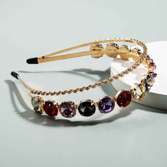 Cross-border supply: new Internet celebrity fashion and versatile Korean version headband, women's alloy inlay rhinestone, ultra-flash, double-layer European and American headband