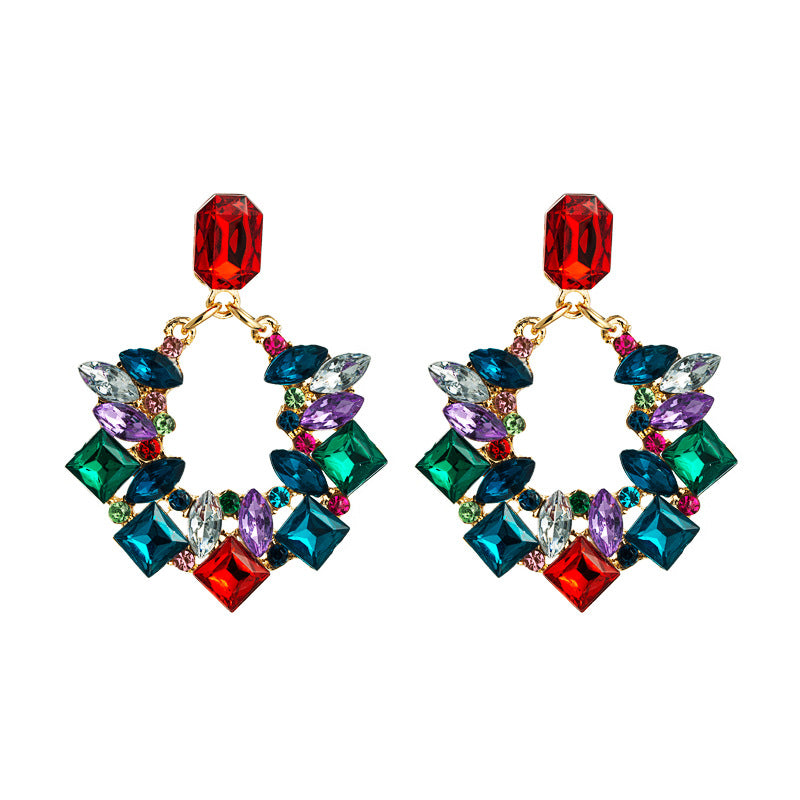 European and American ins exaggerated big brand geometric alloy inlaid rhinestone earrings women's super shining diamond fashion temperament ear jewelry