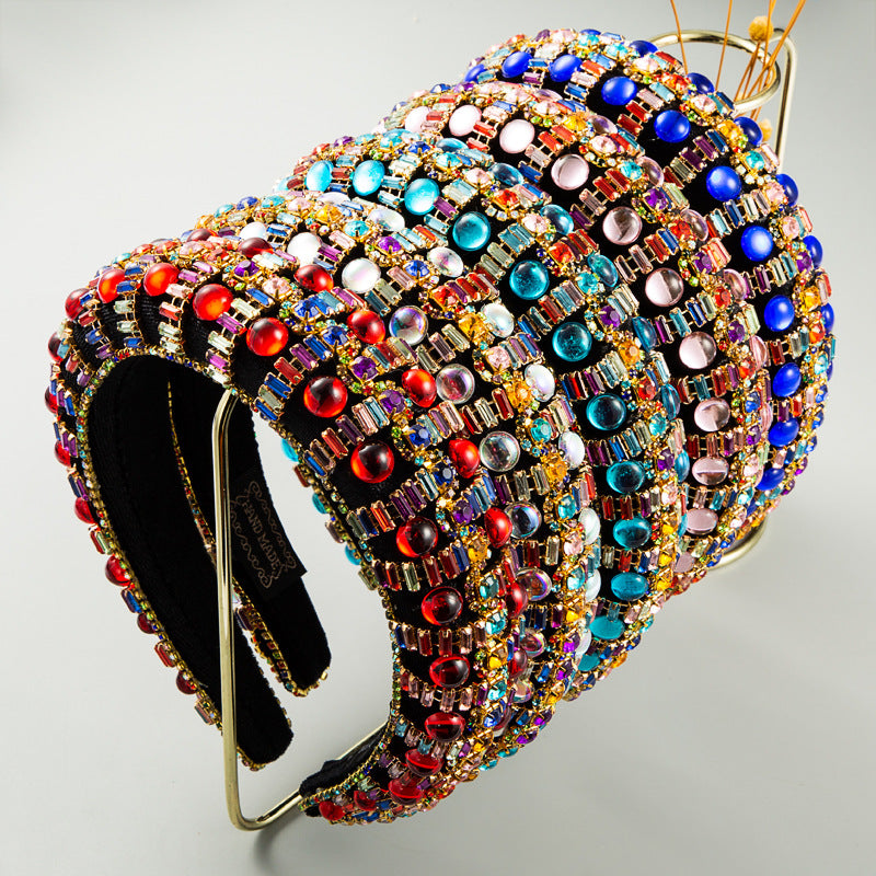 European and American fashion street photography ins style thickened sponge headband, female inlaid rhinestone, court style hair ornament, retro hair band