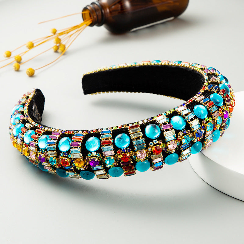 European and American fashion street photography ins style thickened sponge headband, female inlaid rhinestone, court style hair ornament, retro hair band