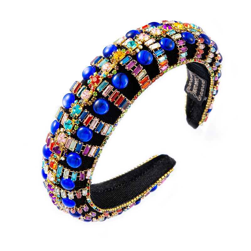 European and American fashion street photography ins style thickened sponge headband, female inlaid rhinestone, court style hair ornament, retro hair band