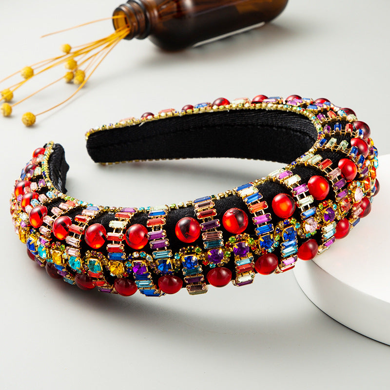 European and American fashion street photography ins style thickened sponge headband, female inlaid rhinestone, court style hair ornament, retro hair band