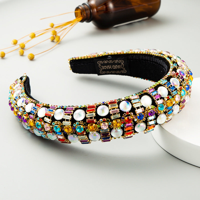 European and American fashion street photography ins style thickened sponge headband, female inlaid rhinestone, court style hair ornament, retro hair band