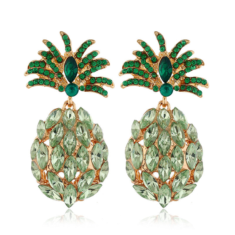 European and American personality fashion, light luxury, creative fruit pineapple earrings, women's inlaid with colored diamonds, full of diamonds, exquisite earrings, factory direct sales