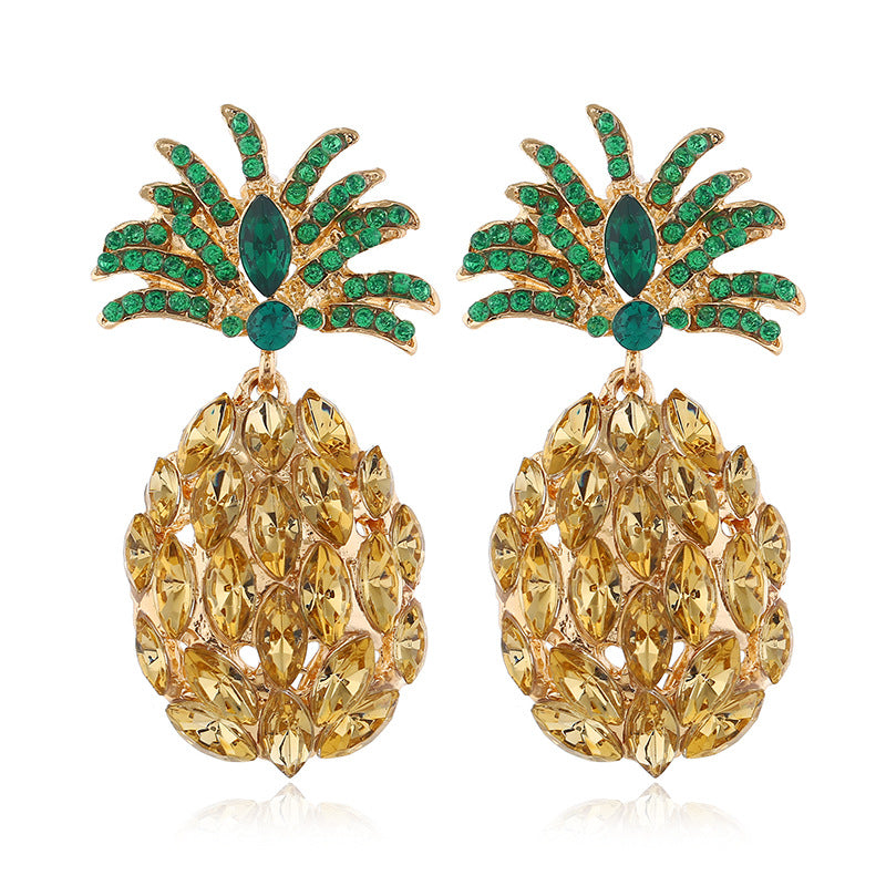 European and American personality fashion, light luxury, creative fruit pineapple earrings, women's inlaid with colored diamonds, full of diamonds, exquisite earrings, factory direct sales