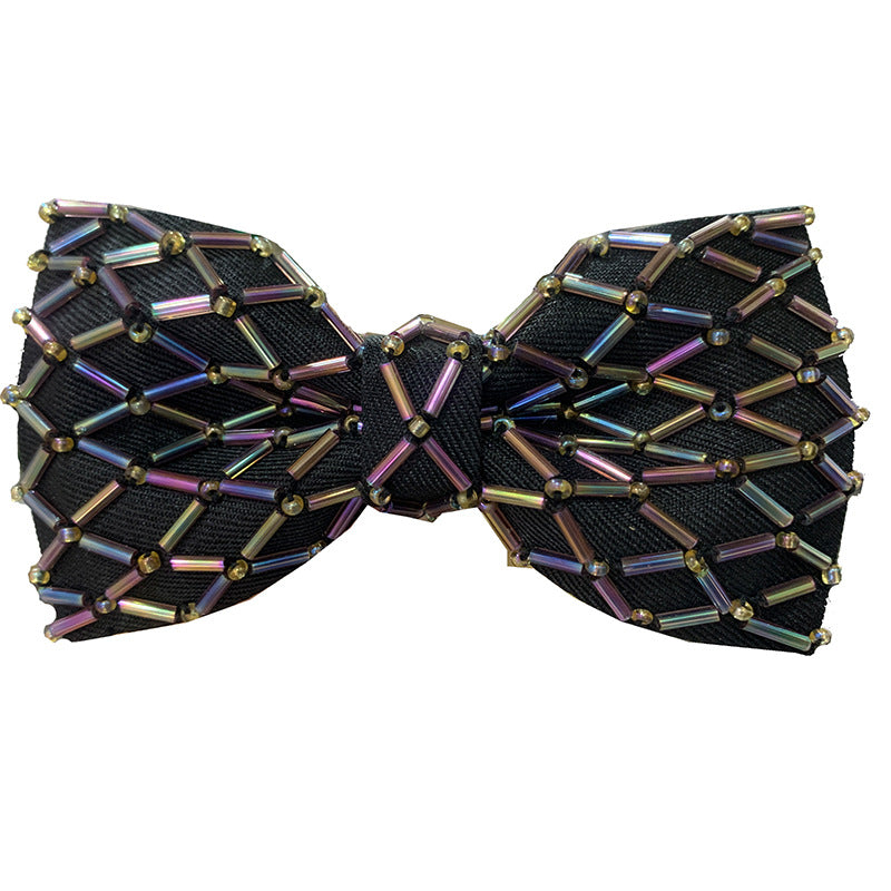 Men's Bow Tie Crystal Embroidery Bead Tube Bow Tie Wedding Banquet Clay Pot Crystal Bow Tie with Box Multicolor