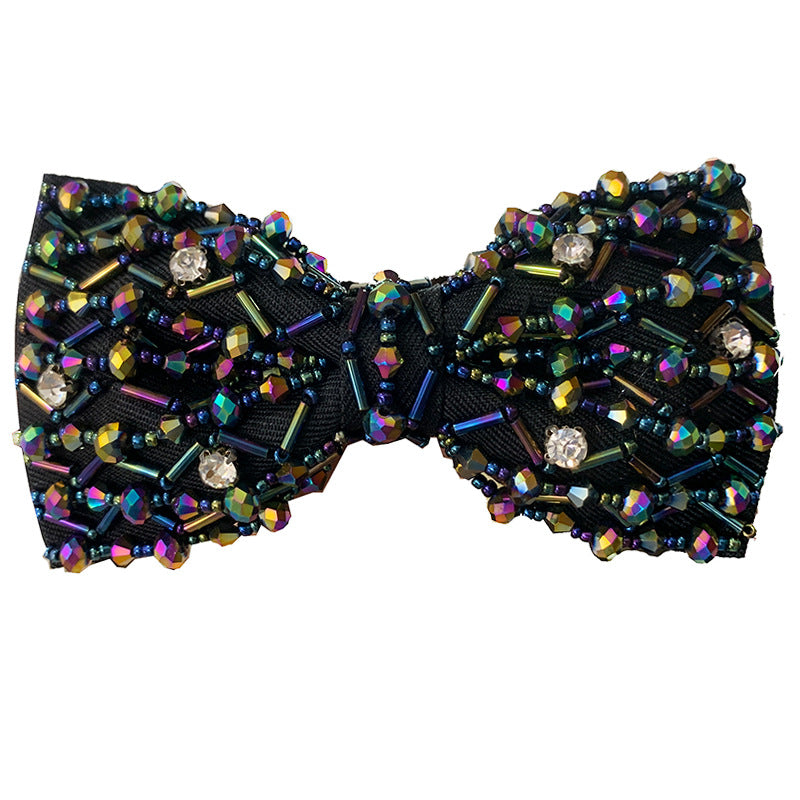 Men's Bow Tie Crystal Embroidery Bead Tube Bow Tie Wedding Banquet Clay Pot Crystal Bow Tie with Box Multicolor