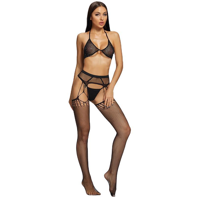 European and American hot style one piece on behalf of the more butterfly sexy perspective hollow temptation fishnet socks hot drill bra set 6089