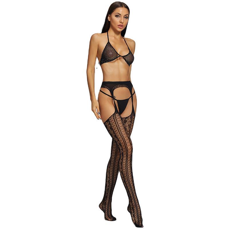 European and American popular one, Daifa Yue Butterfly, Erotic See-through Hollow Temptation, Fishnet Socks, Hot Diamond Bra Set 6055