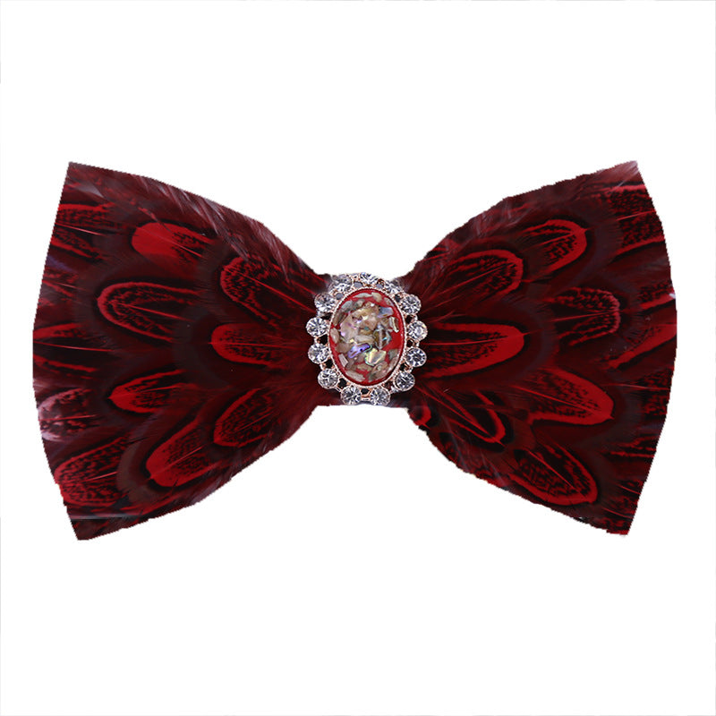 10 Feather Crystal Collar Wedding Banquet Clay Pot Men's Suit Collar Flower Bow Tie Suit Shirt Bow Tie