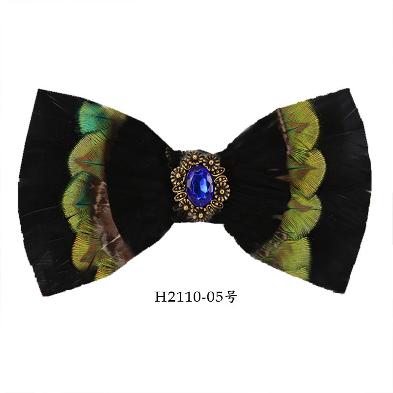 10 Feather Crystal Collar Wedding Banquet Clay Pot Men's Suit Collar Flower Bow Tie Suit Shirt Bow Tie