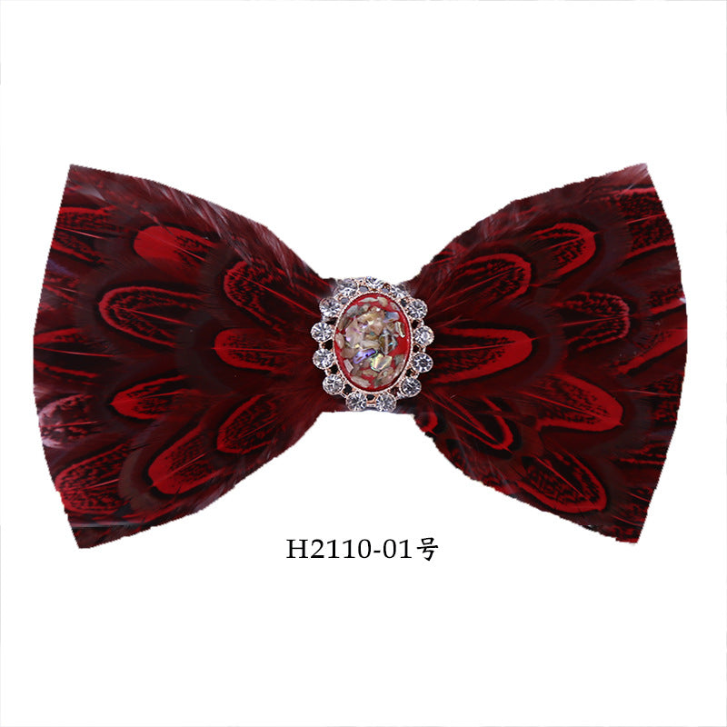 10 Feather Crystal Collar Wedding Banquet Clay Pot Men's Suit Collar Flower Bow Tie Suit Shirt Bow Tie