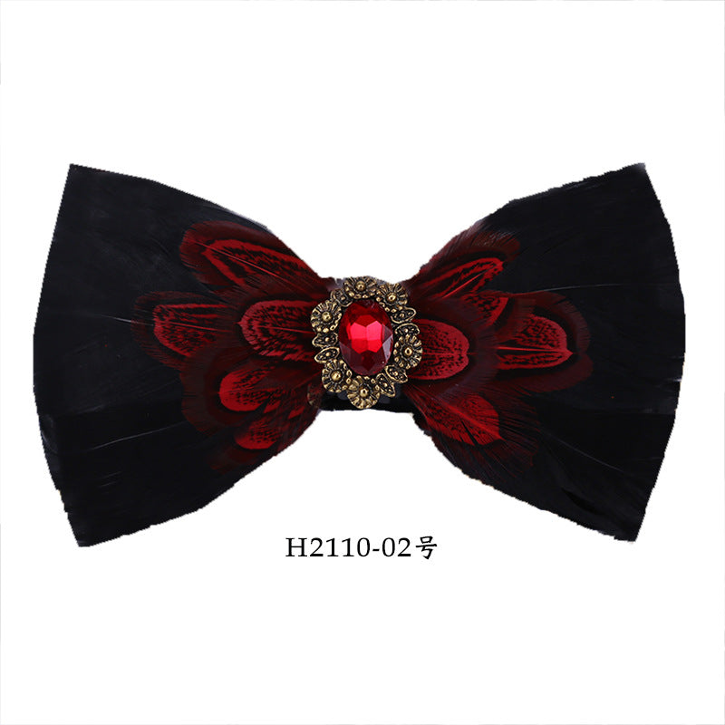 10 Feather Crystal Collar Wedding Banquet Clay Pot Men's Suit Collar Flower Bow Tie Suit Shirt Bow Tie