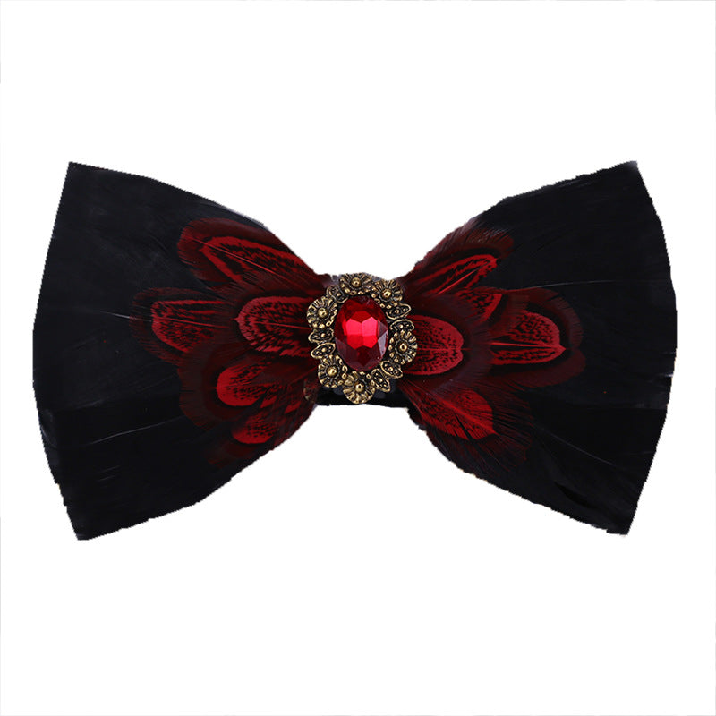 10 Feather Crystal Collar Wedding Banquet Clay Pot Men's Suit Collar Flower Bow Tie Suit Shirt Bow Tie