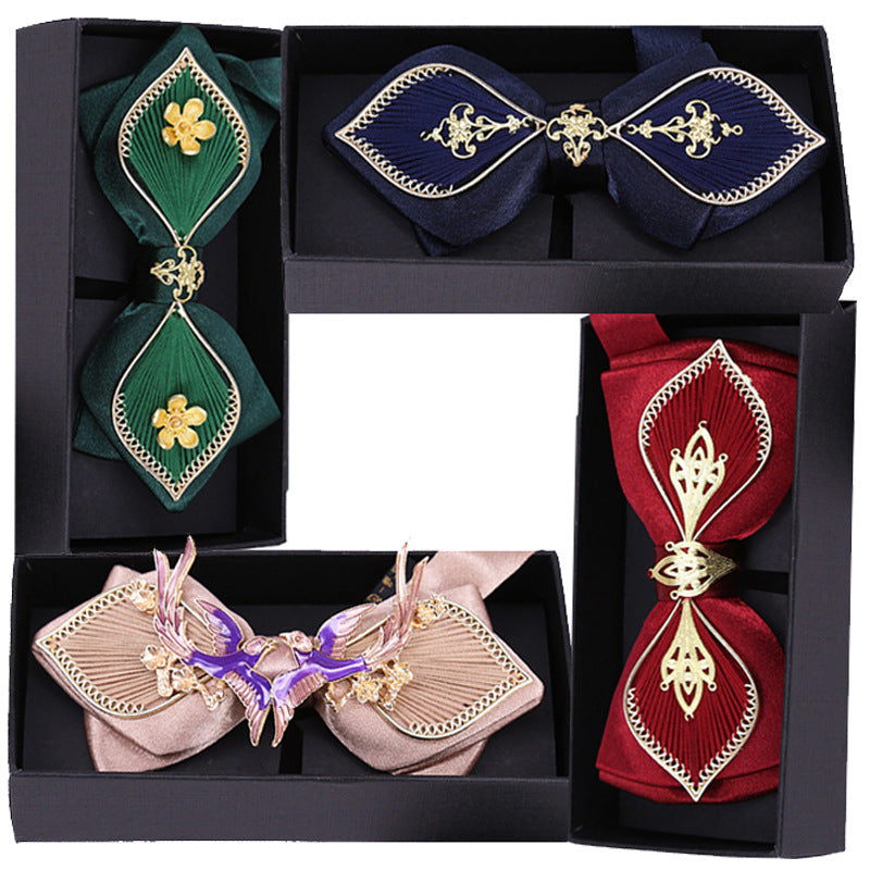 Bow Tie Male Wedding Wedding Groom Dragon and Phoenix Gown Xiuhe Navy Blue Chinese Style Metal Collar Flower Men's Bow