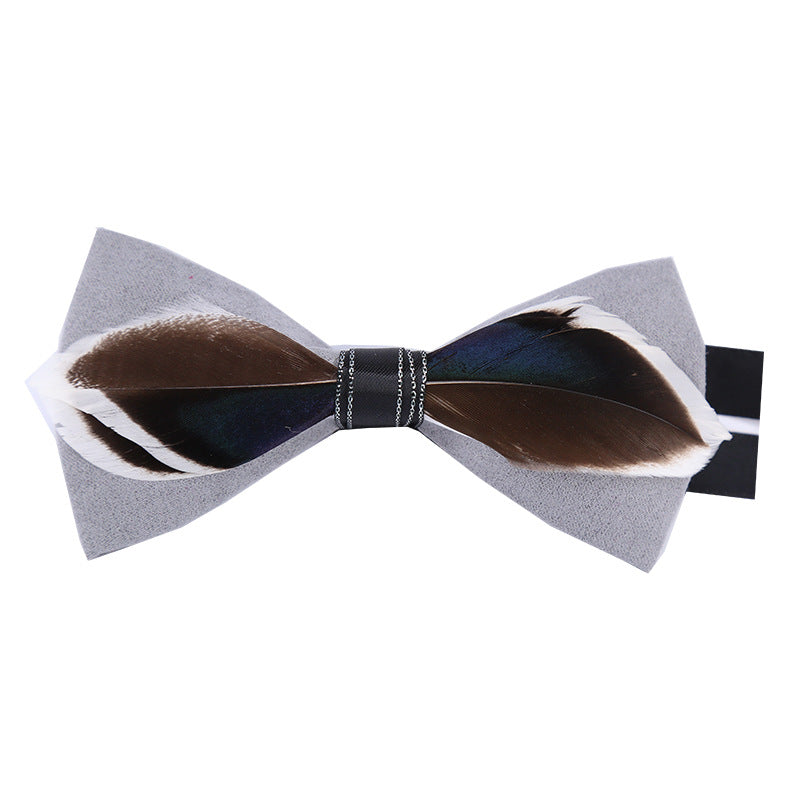 feather bow tie men's dark blue wedding fashion british korean version groomsmen bow brooch collar flower pin