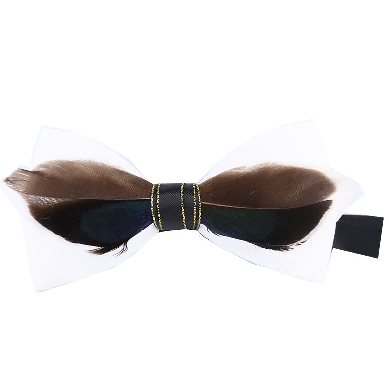 feather bow tie men's dark blue wedding fashion british korean version groomsmen bow brooch collar flower pin