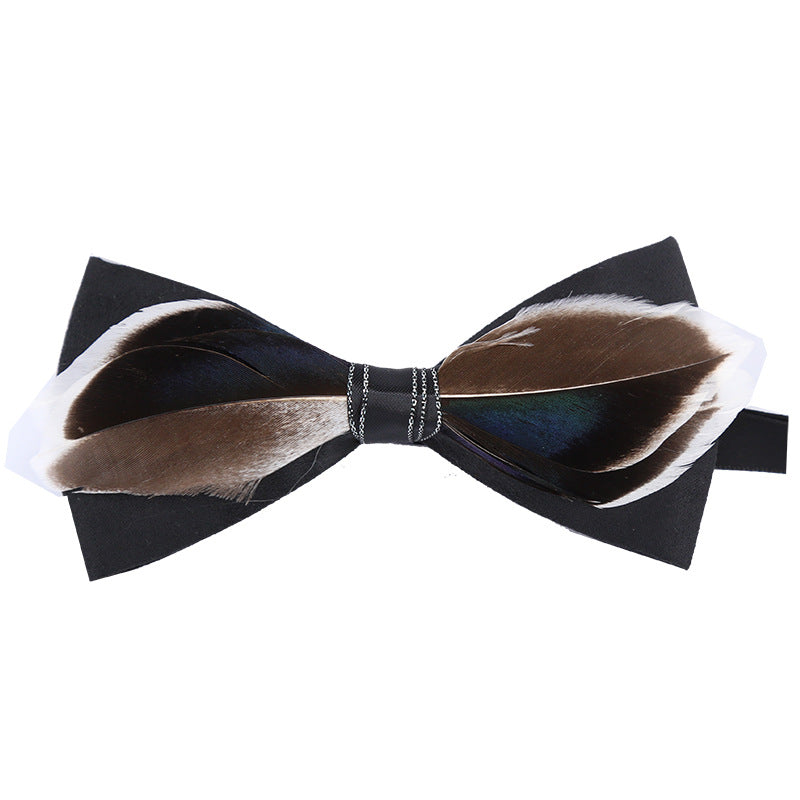 feather bow tie men's dark blue wedding fashion british korean version groomsmen bow brooch collar flower pin