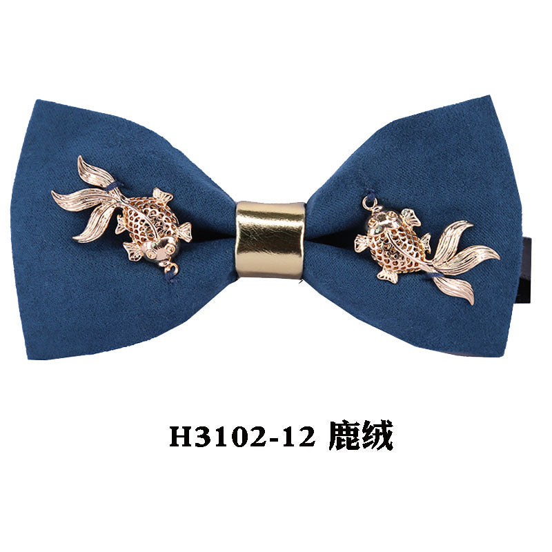 metal, wings, golden chain, goldfish, accessories, men's bow tie, Chinese style face collar flower