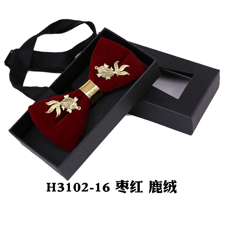 metal, wings, golden chain, goldfish, accessories, men's bow tie, Chinese style face collar flower