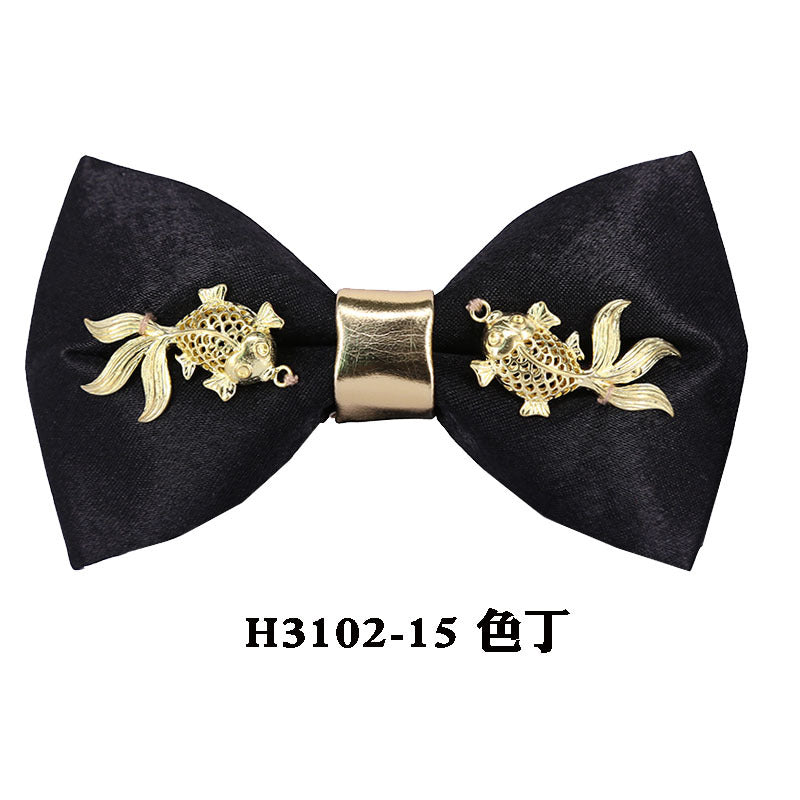 metal, wings, golden chain, goldfish, accessories, men's bow tie, Chinese style face collar flower