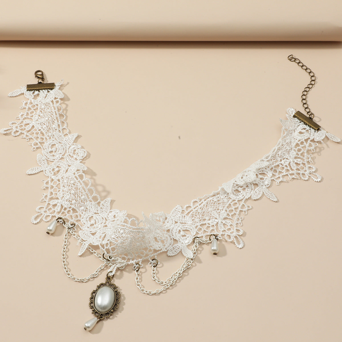 Korean fashion bridal lace pearl necklace hanging white handmade net gathering characteristic lace necklace new New