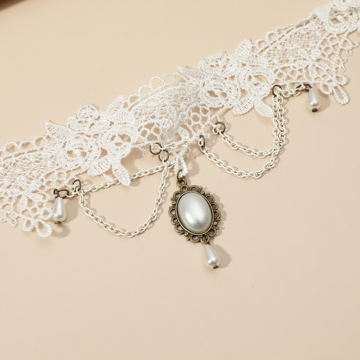 Korean fashion bridal lace pearl necklace hanging white handmade net gathering characteristic lace necklace new New