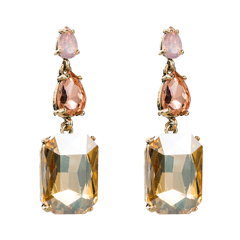 S925 silver needle European and American fashion colored diamond series geometric rhinestone earrings are simple and trendy and versatile earrings