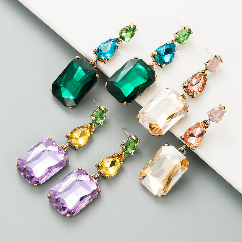 S925 silver needle European and American fashion colored diamond series geometric rhinestone earrings are simple and trendy and versatile earrings