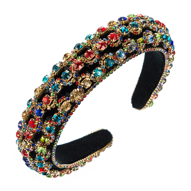 European and American cross-border sources velvet fabric palace style sponge headband ladies fashion beautiful prom hair accessories with rhinestones