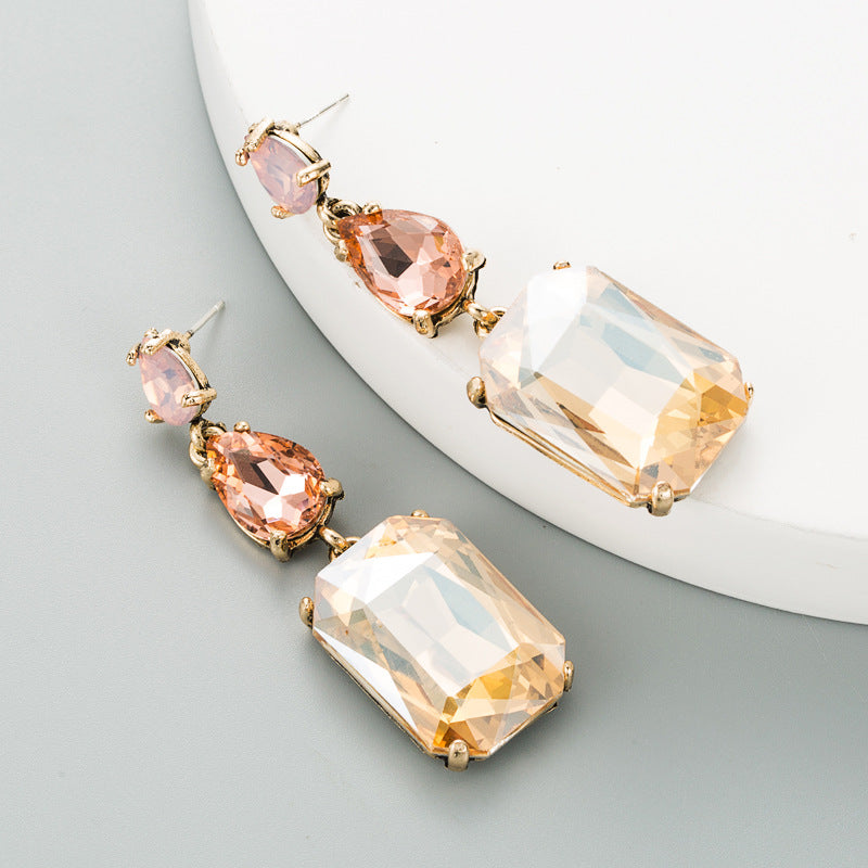 S925 silver needle European and American fashion colored diamond series geometric rhinestone earrings are simple and trendy and versatile earrings