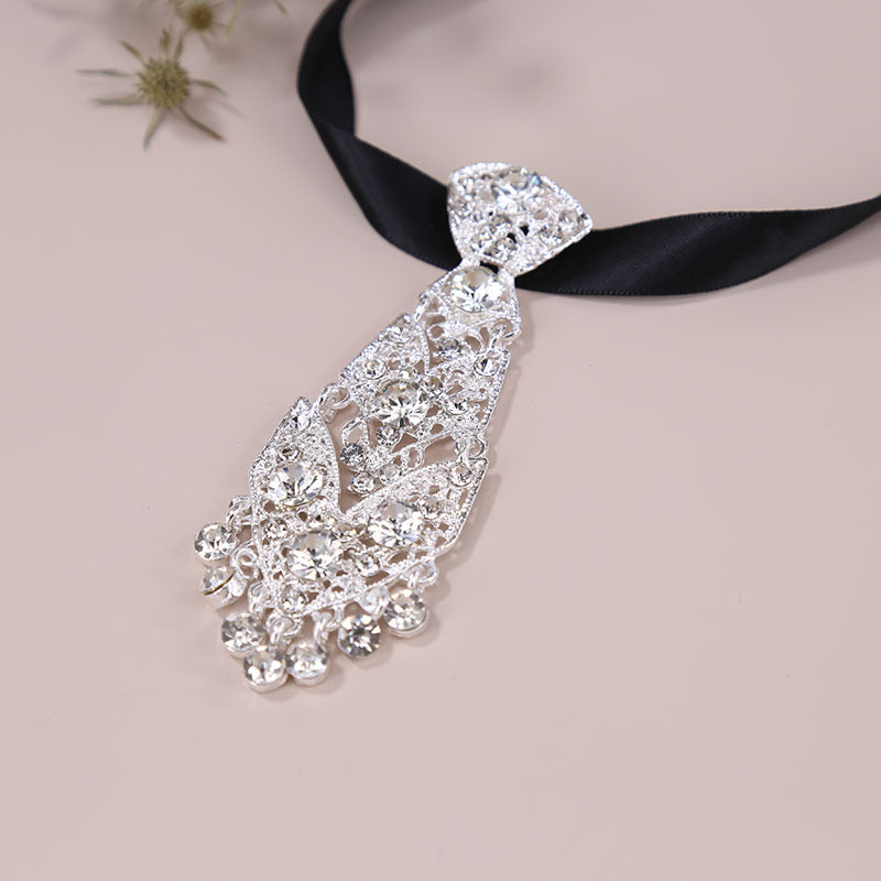 Metal Diamond Small Tie Men's Collar Wedding Dress Collar Flower Children's Gentleman Suit Shiny Crystal Tie