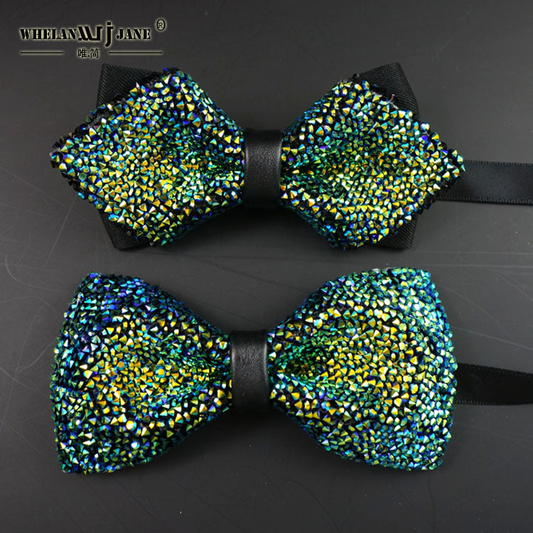 man bow tie crystal rhinestone full banquet nightclub green sparkling diamond wedding groom clay cardboard towel set