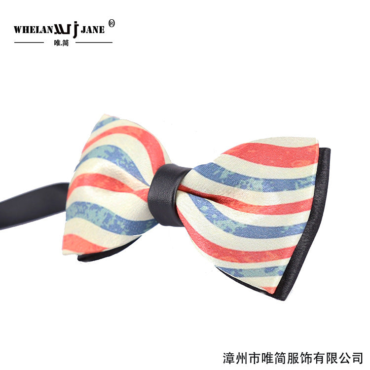 Navy Men's Business Formal Pocket Towel Adult Bow Tie Bow Print Custom Brand Direct