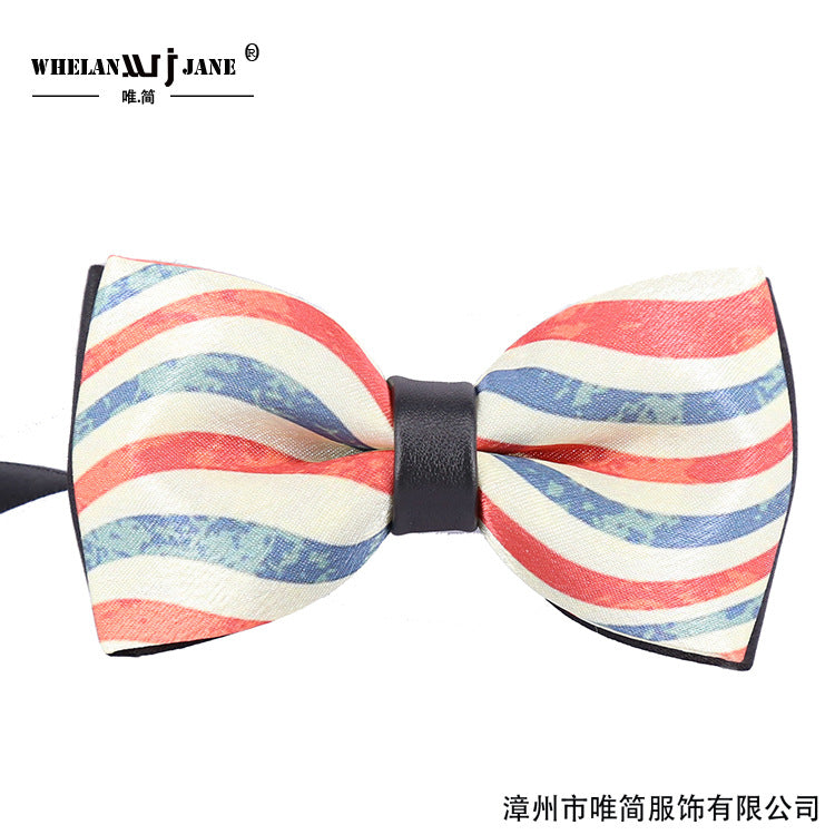 Navy Men's Business Formal Pocket Towel Adult Bow Tie Bow Print Custom Brand Direct