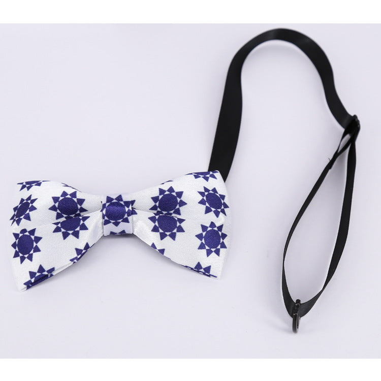 Men's Business Formal Wear Dark Blue Small Flower Men's Bow Tie Bow Print Custom Collar Flower Handkerchief