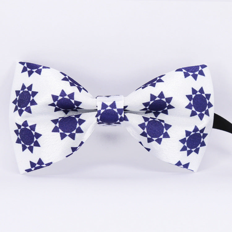 Men's Business Formal Wear Dark Blue Small Flower Men's Bow Tie Bow Print Custom Collar Flower Handkerchief